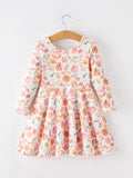 Thanksgiving Pumpkin Floral Girls Twirl Dress - 2