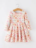 Thanksgiving Pumpkin Floral Girls Twirl Dress - 1