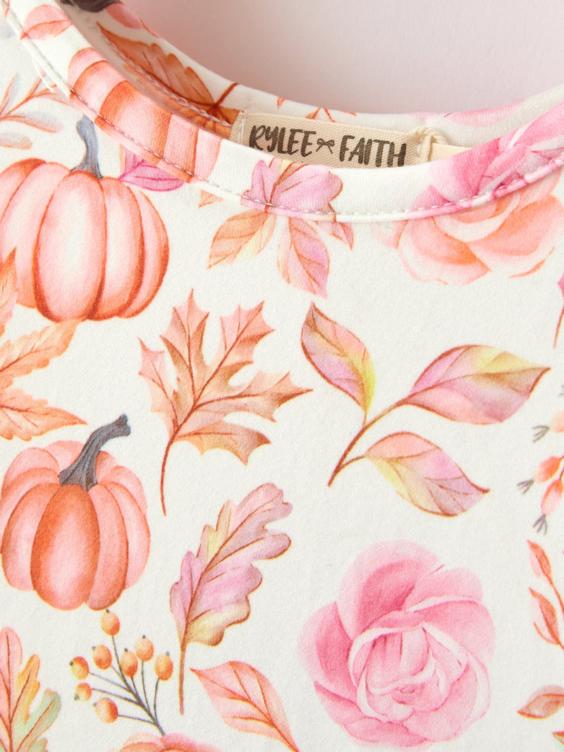 Thanksgiving Pumpkin Floral Girls Twirl Dress - 3