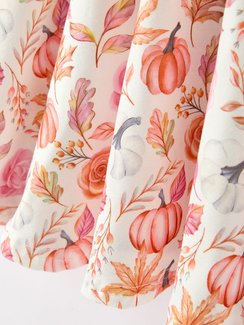 Thanksgiving Pumpkin Floral Girls Twirl Dress - 5