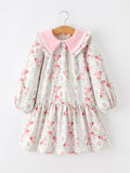 Fall Girls Floral Peter Pan Collar Ruffle Long-sleeved Dress - 1