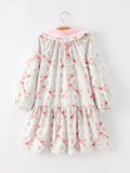 Fall Girls Floral Peter Pan Collar Ruffle Long-sleeved Dress - 2