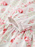 Fall Girls Floral Peter Pan Collar Ruffle Long-sleeved Dress - 4