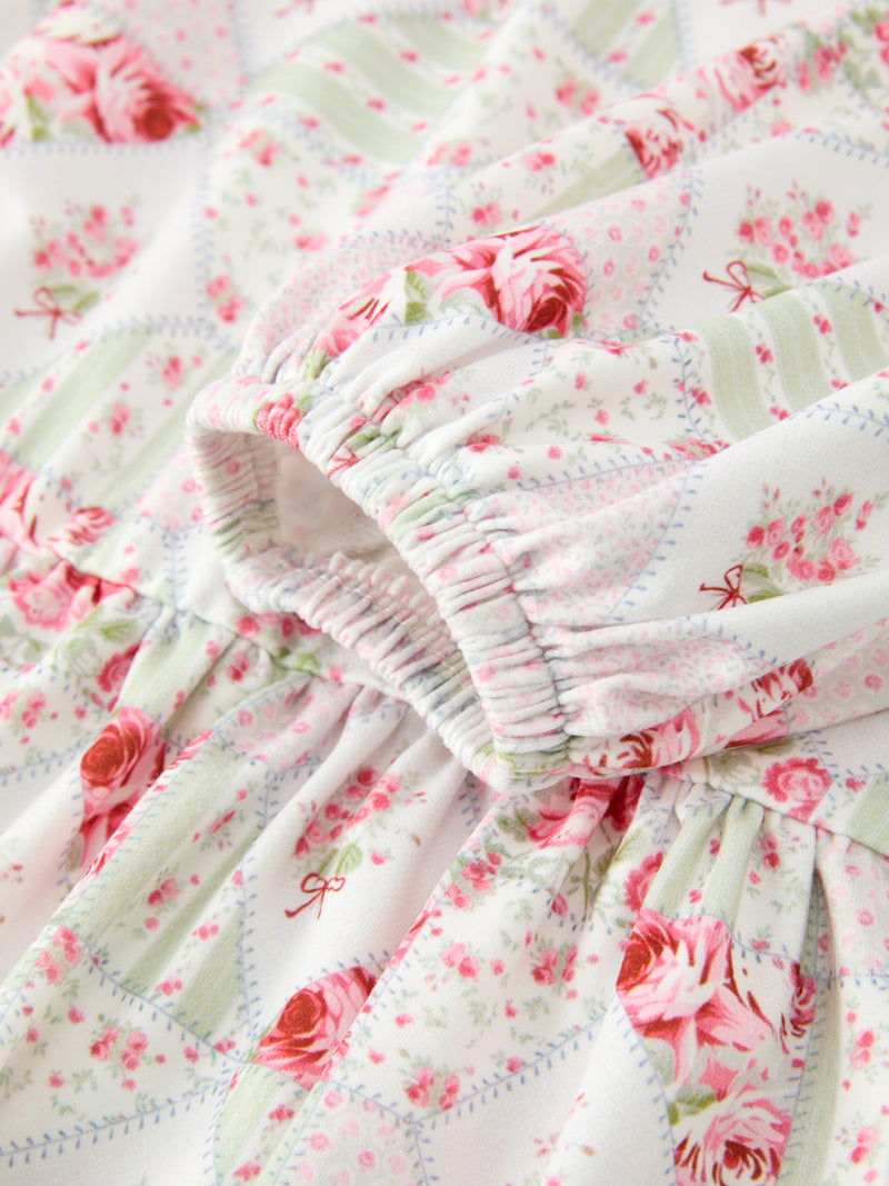 Fall Girls Floral Peter Pan Collar Ruffle Long-sleeved Dress - 4