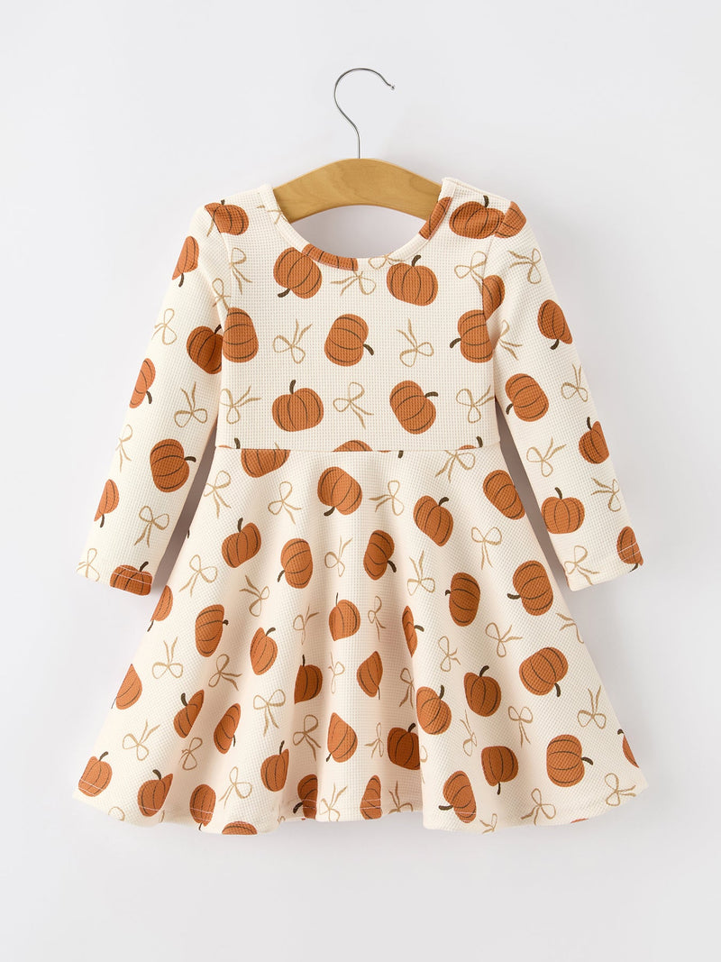 Girls Thanksgiving Pumpkin Bow Dress - 2