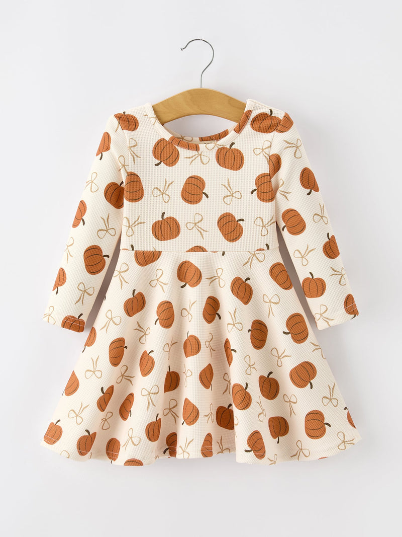Girls Thanksgiving Pumpkin Bow Dress - 1