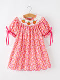 Girls Halloween & Thanksgiving Hot Pink Smocked Twirl Dress - 1