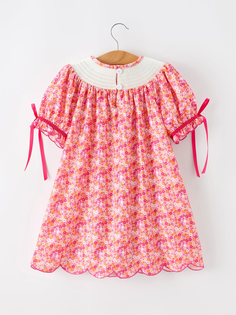 Girls Halloween & Thanksgiving Hot Pink Smocked Twirl Dress - 2