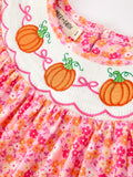 Girls Halloween & Thanksgiving Hot Pink Smocked Twirl Dress - 3