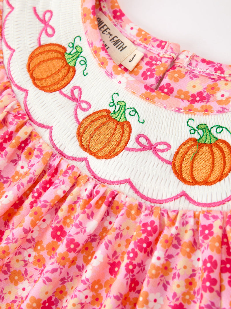 Girls Halloween & Thanksgiving Hot Pink Smocked Twirl Dress - 3