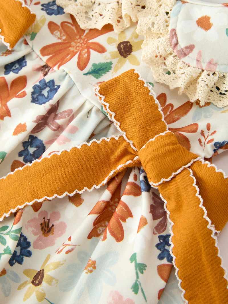 Fall Girls Floral Lace Collar Ruffle Bloomer Set - 3