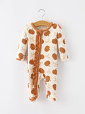 Fall Thanksgiving Pumpkin Ruffle Zip Sleeper Waffle Jumpsuit - 1