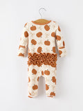 Fall Thanksgiving Pumpkin Ruffle Zip Sleeper Waffle Jumpsuit - 2