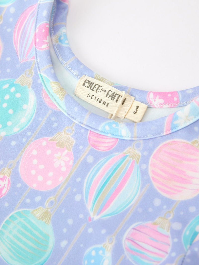 Girls Pastel Christmas Ornament Print Twirl Dress - 3