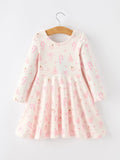 Girls Pink Christmas Ornament Print Flare Dress - 2