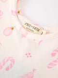 Girls Pink Christmas Ornament Print Flare Dress - 3