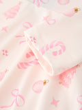 Girls Pink Christmas Ornament Print Flare Dress - 4