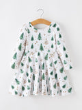Girls Christmas Tree & Star Ribbed Print Twirl Dress - 1
