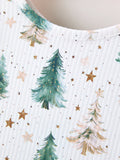 Girls Christmas Tree & Star Ribbed Print Twirl Dress - 4