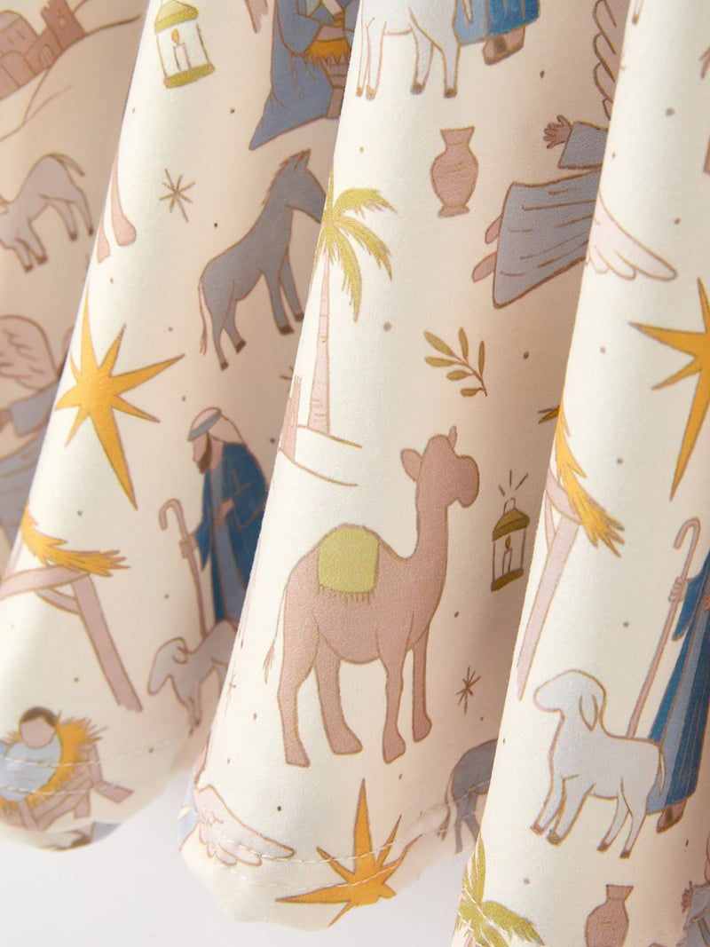 Christmas Girls Nativity Print Twirl Long Sleeve Dress - 5
