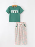 Boys Christmas Embroidered T-Shirt & Plaid Pants Set - 1