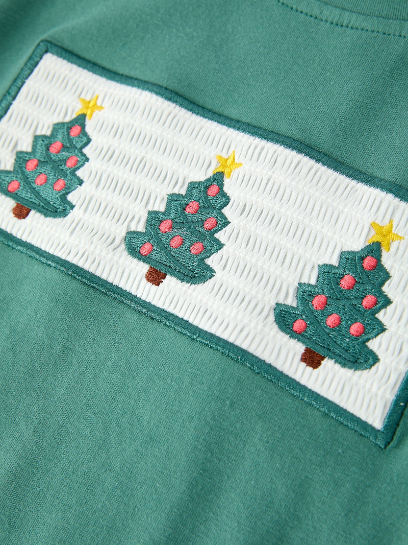 Boys Christmas Embroidered T-Shirt & Plaid Pants Set - 5