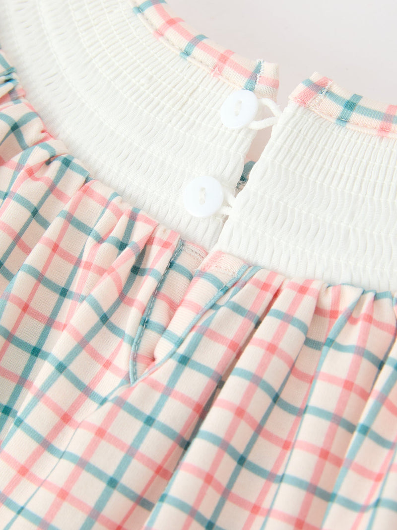 Girls Christmas Plaid Smocked Bloomers Set with Tree Embroidery - 4