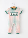 Baby Boy Christmas Embroidered Plaid Jonjon Romper - 1