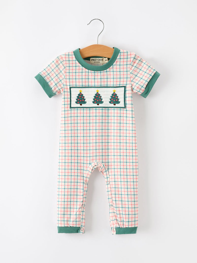 Baby Boy Christmas Embroidered Plaid Jonjon Romper - 1