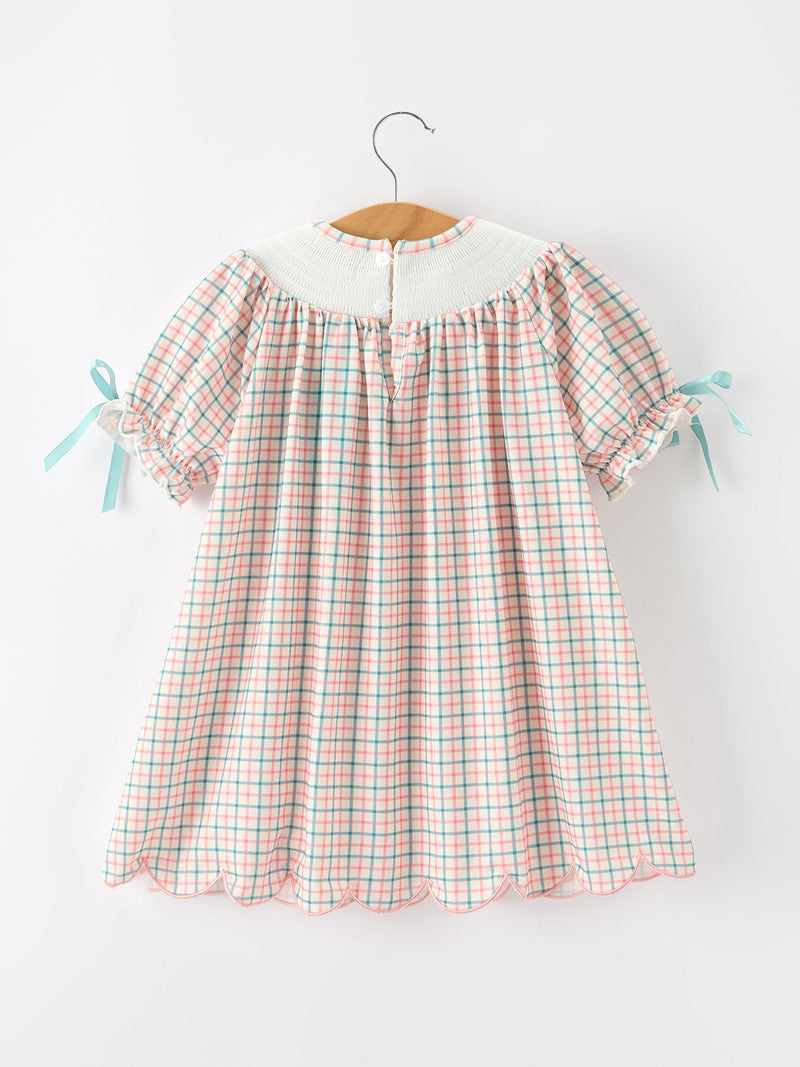 Girls Christmas Smocked Plaid Dress with Tree Embroidery - 2