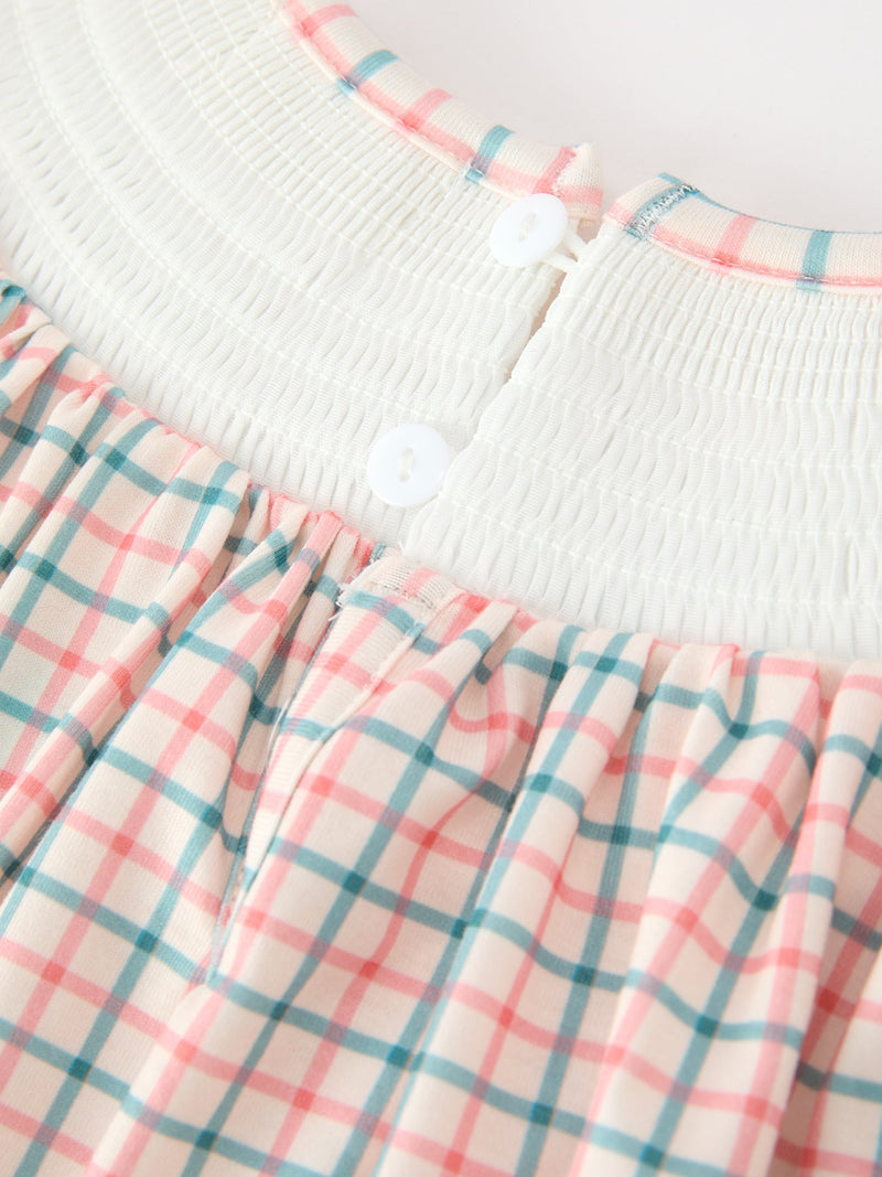 Girls Christmas Smocked Plaid Dress with Tree Embroidery - 4
