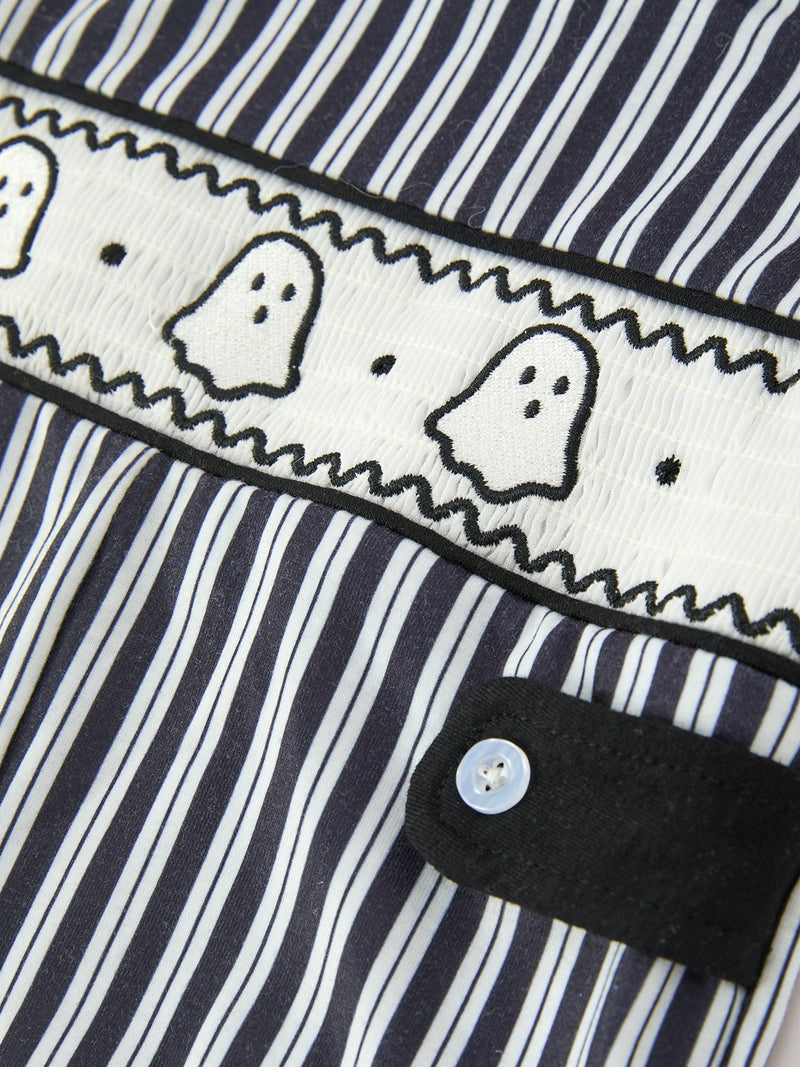 Halloween Ghost Smocked Boys Jon Jon Embroidered Romper - 4