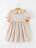 Thanksgiving Smocked Girls Dress Turkey Pumpkin Pie Embroidery - 2