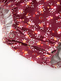 Burgundy Floral Smocked Baby Girl Bubble Romper Peter Pan Collar - 5