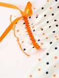 Halloween Pumpkin Smocked Girls Dress Polka Dot Ruffle Sleeve - 4