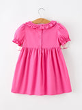 Fall Girl Hot Pink Ruffle Smocked Embroidery Dress - 2