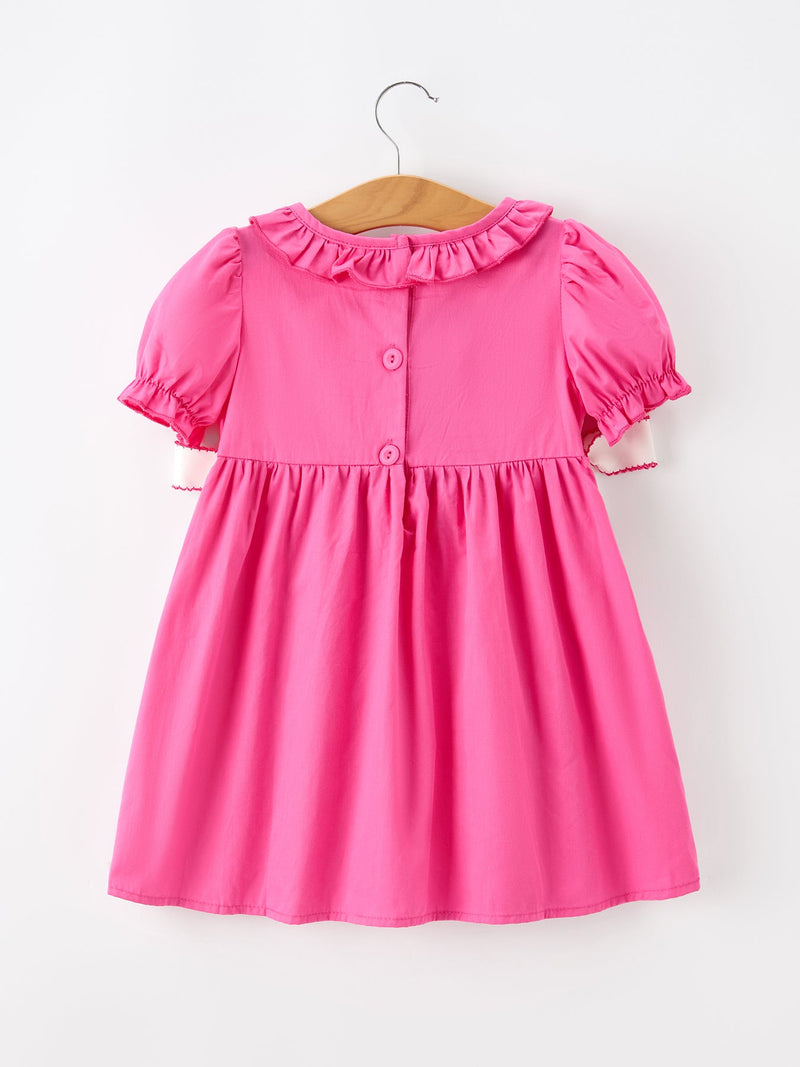 Fall Girl Hot Pink Ruffle Smocked Embroidery Dress - 2