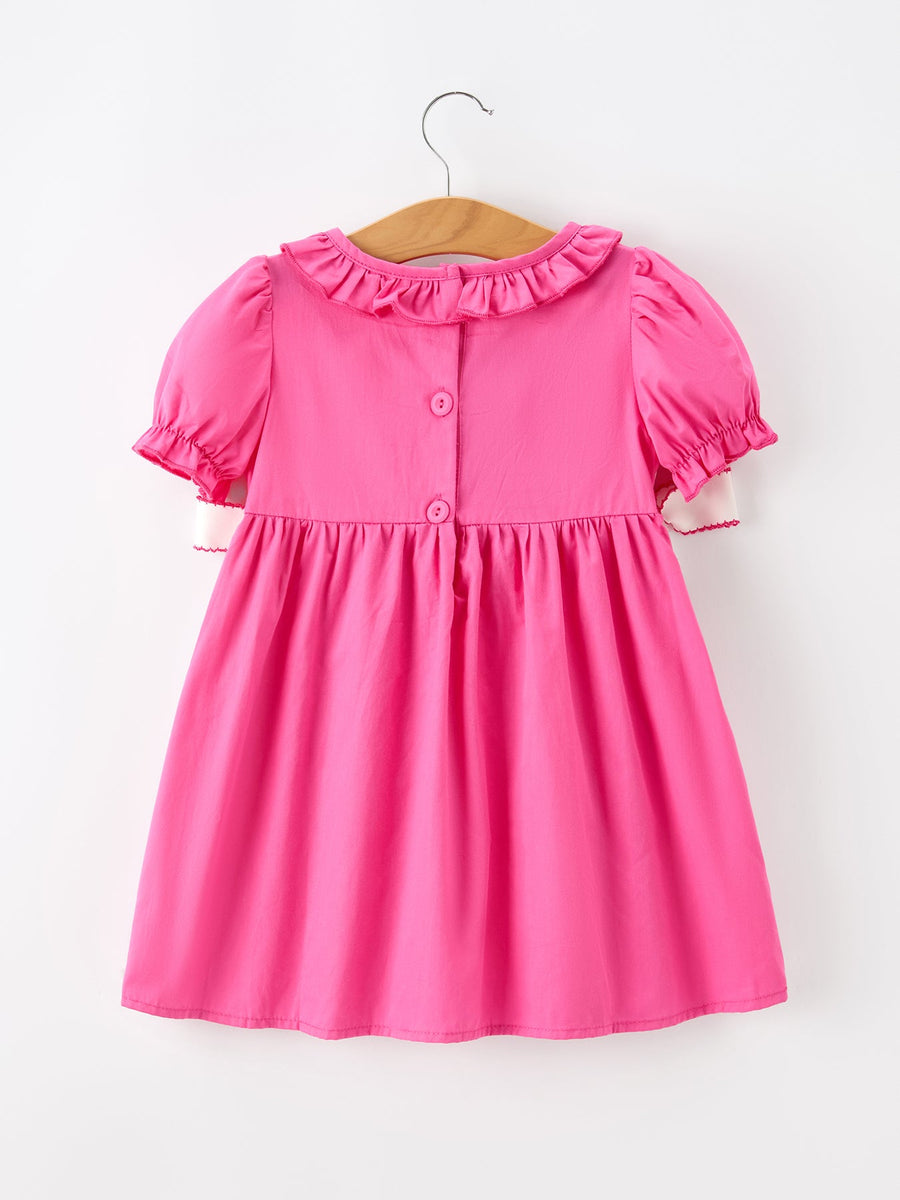Fall Girl Hot Pink Ruffle Smocked Embroidery Dress