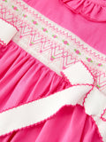 Fall Girl Hot Pink Ruffle Smocked Embroidery Dress - 4