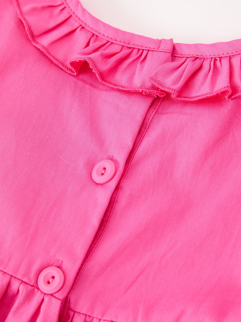 Fall Girl Hot Pink Ruffle Smocked Embroidery Dress - 5