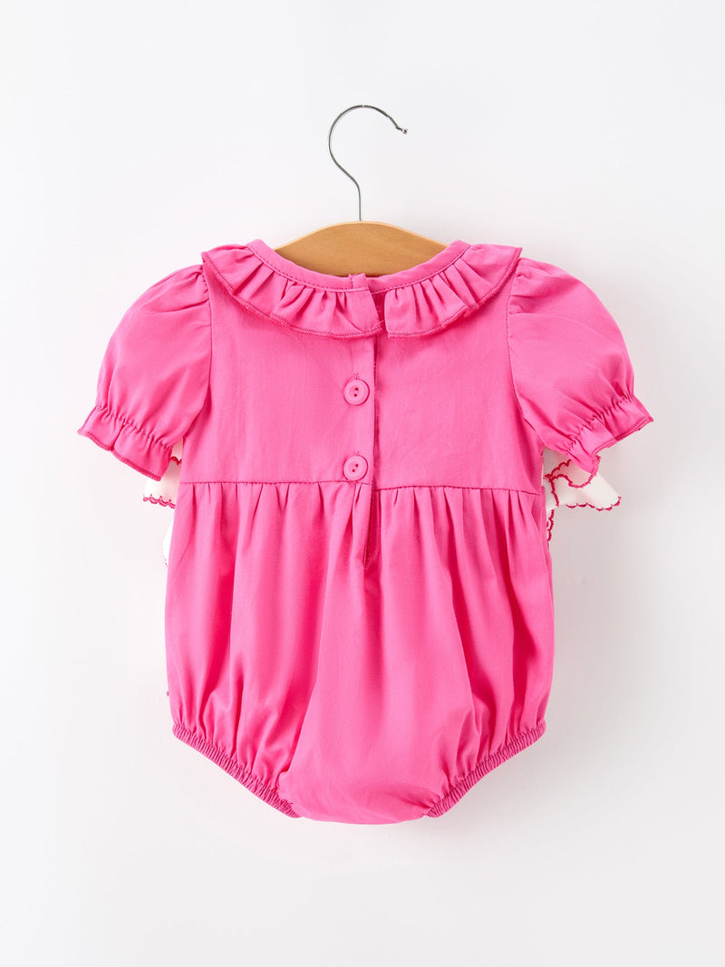 Fall Baby Girl Hot Pink Ruffle Smocked Embroidery Romper - 2