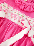 Fall Baby Girl Hot Pink Ruffle Smocked Embroidery Romper - 3