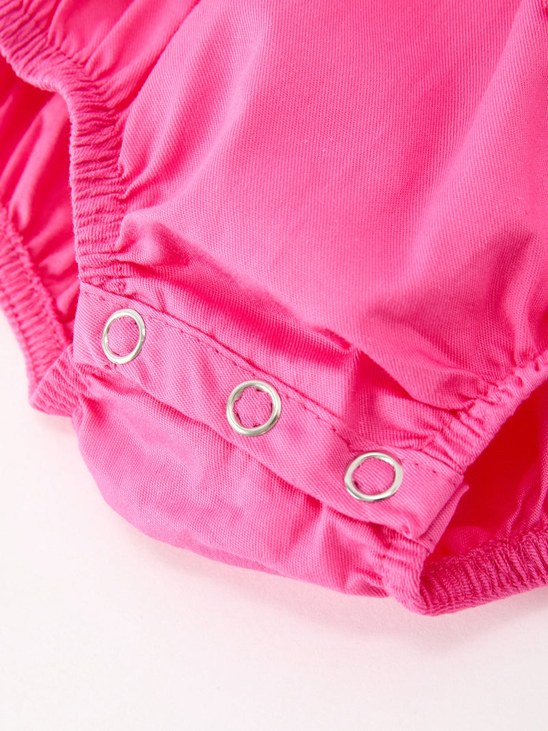Fall Baby Girl Hot Pink Ruffle Smocked Embroidery Romper - 4