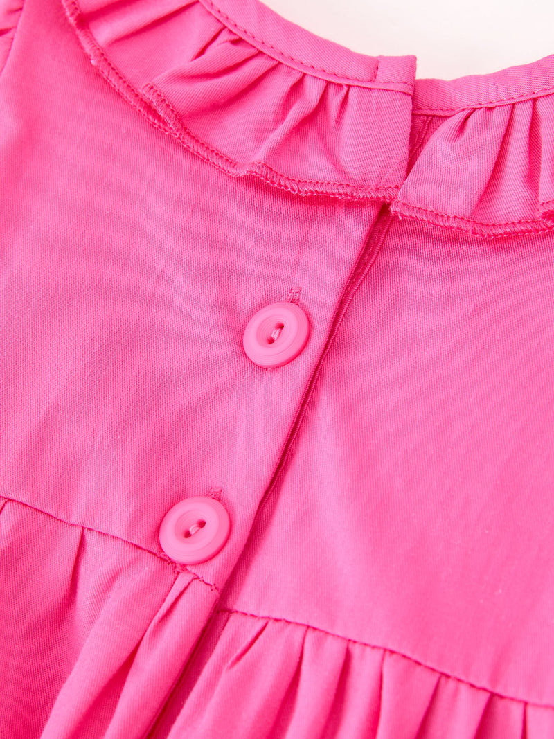 Fall Baby Girl Hot Pink Ruffle Smocked Embroidery Romper - 5