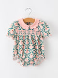 Fall Geometric Floral Baby Romper Petals Collar Smocked - 1