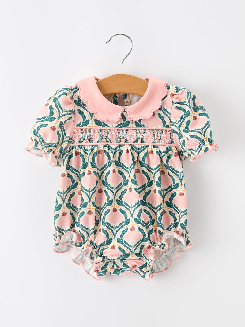 Fall Geometric Floral Baby Romper Petals Collar Smocked - 1
