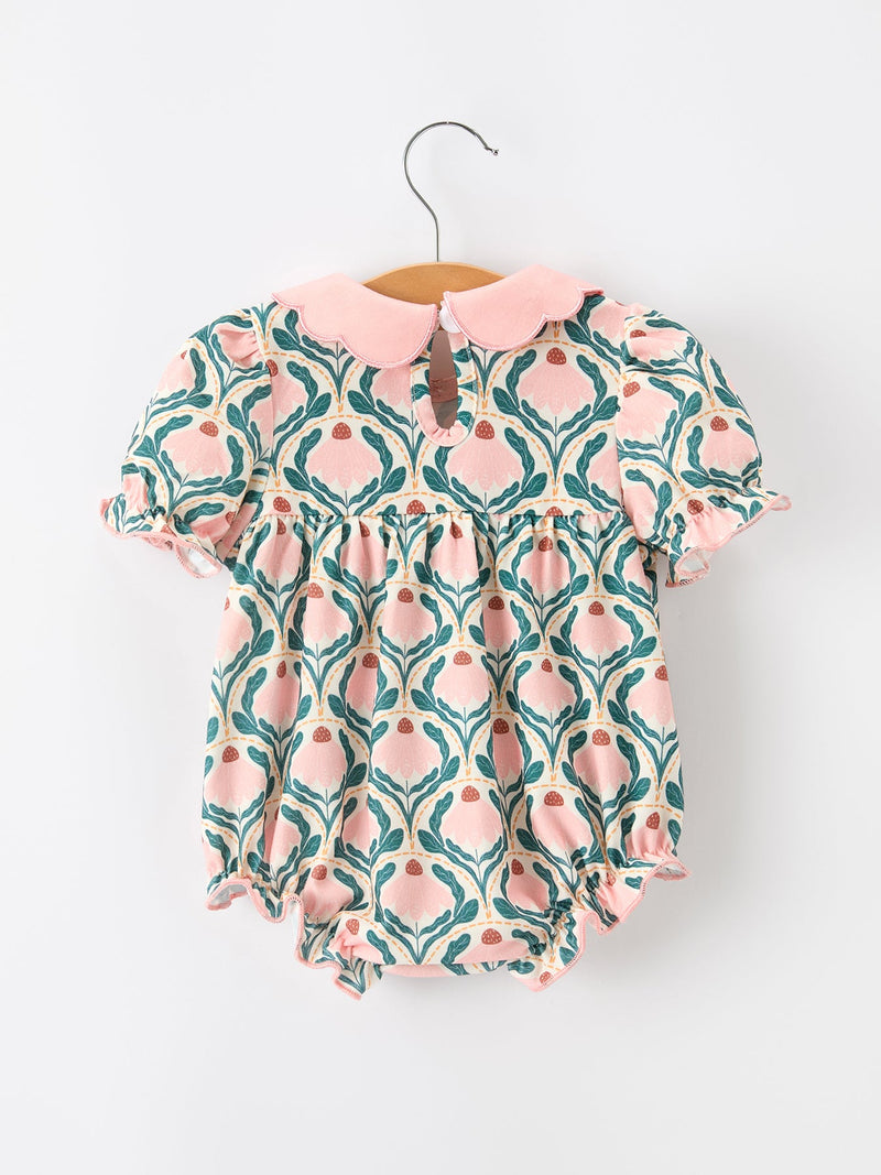 Fall Geometric Floral Baby Romper Petals Collar Smocked - 2