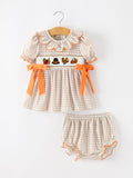 Thanksgiving Smocked Girls Dress Bloomer Set Turkey Embroidery - 1