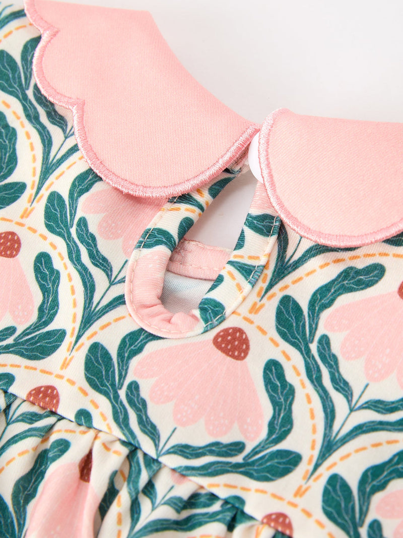 Fall Geometric Floral Baby Romper Petals Collar Smocked - 5