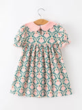 Fall Geometric Floral Girls Dress Petals Collar Smocked - 2